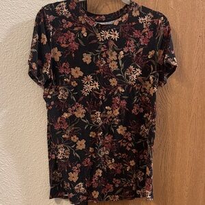Maurices Black and Pink Floral Short Sleeve Top